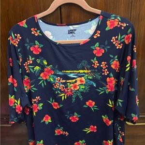 Lands' End Women's Navy Floral Blouse